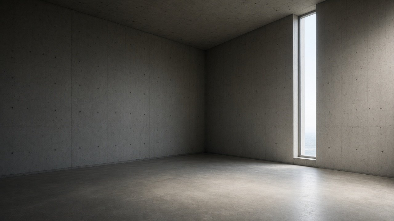 An empty monumental interior. Quiet architecture, a single source of light.